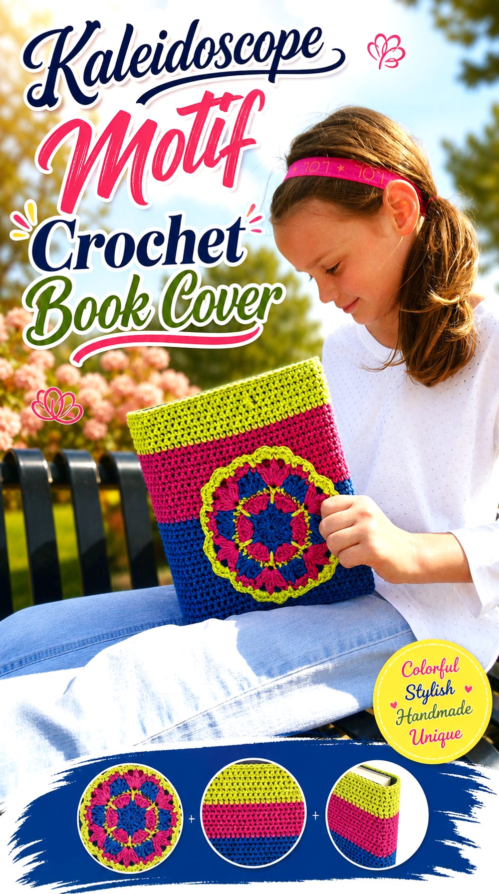 Kaleidoscope Motif Crochet Book Cover