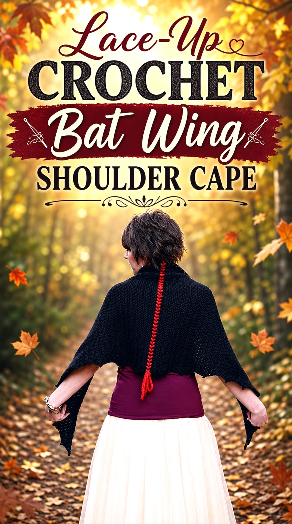 Lace Up Crochet Bat Wing Shoulder Cape