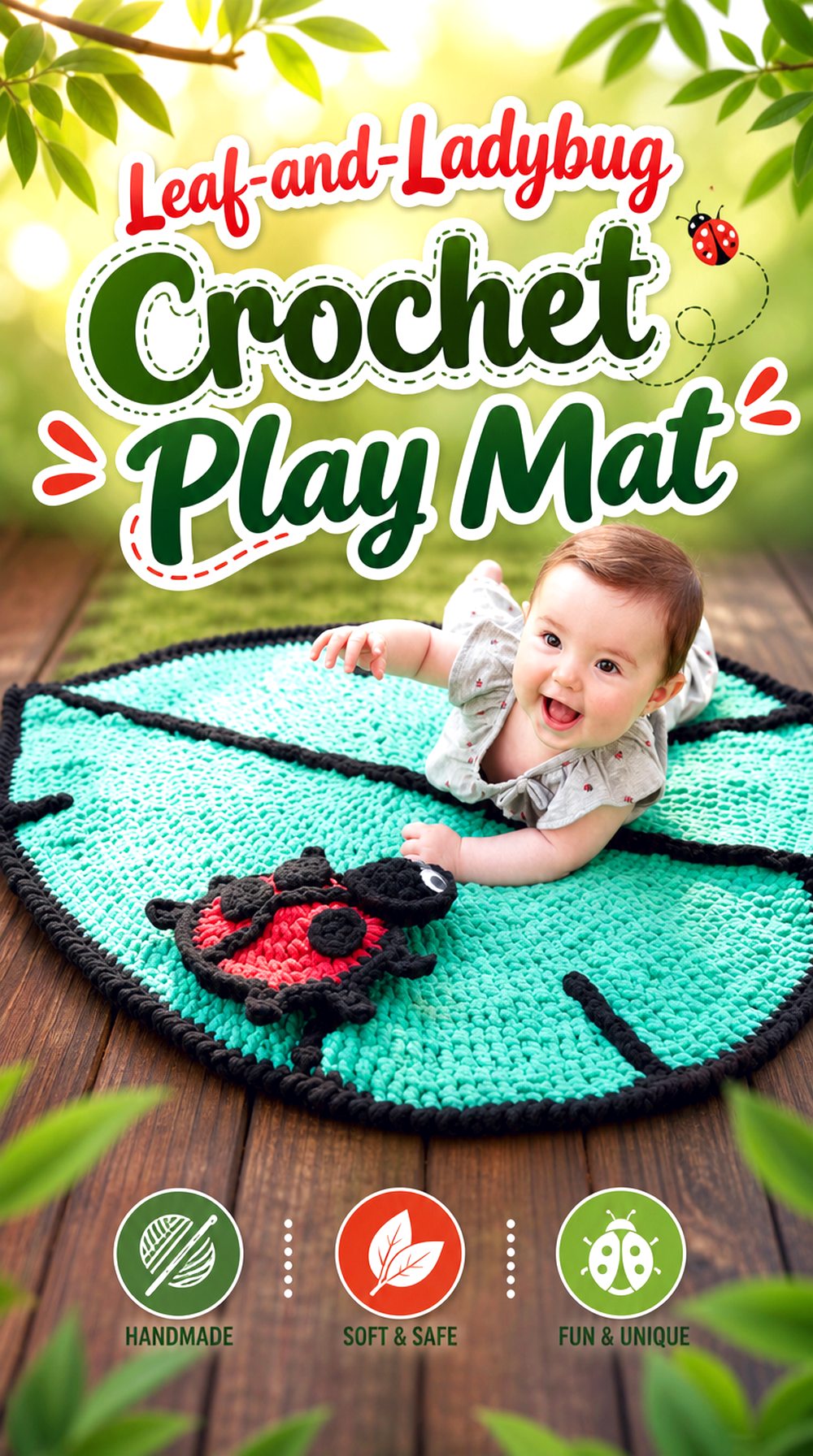 Leaf and Ladybug Crochet Play Mat
