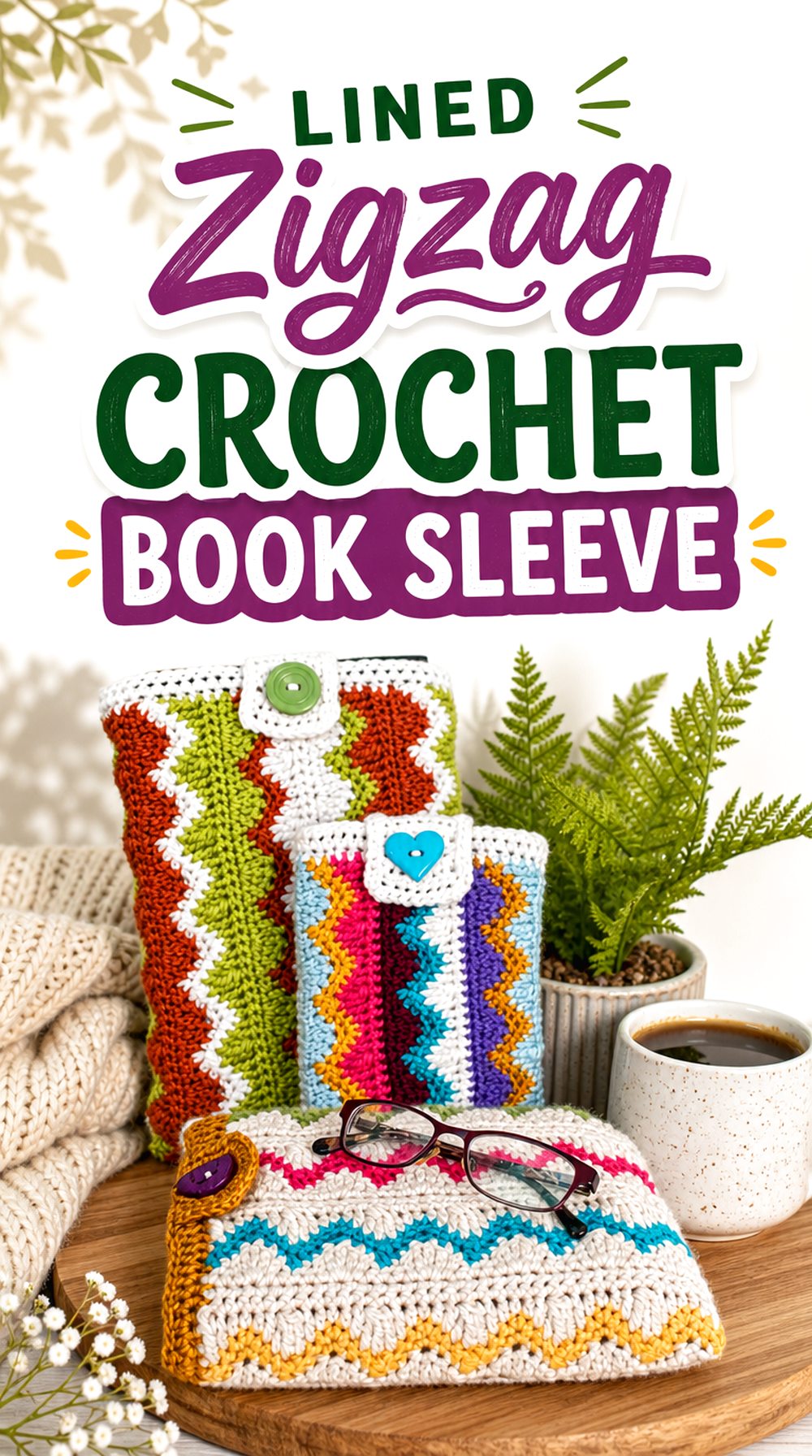 Lined Zigzag Crochet Book Sleeve