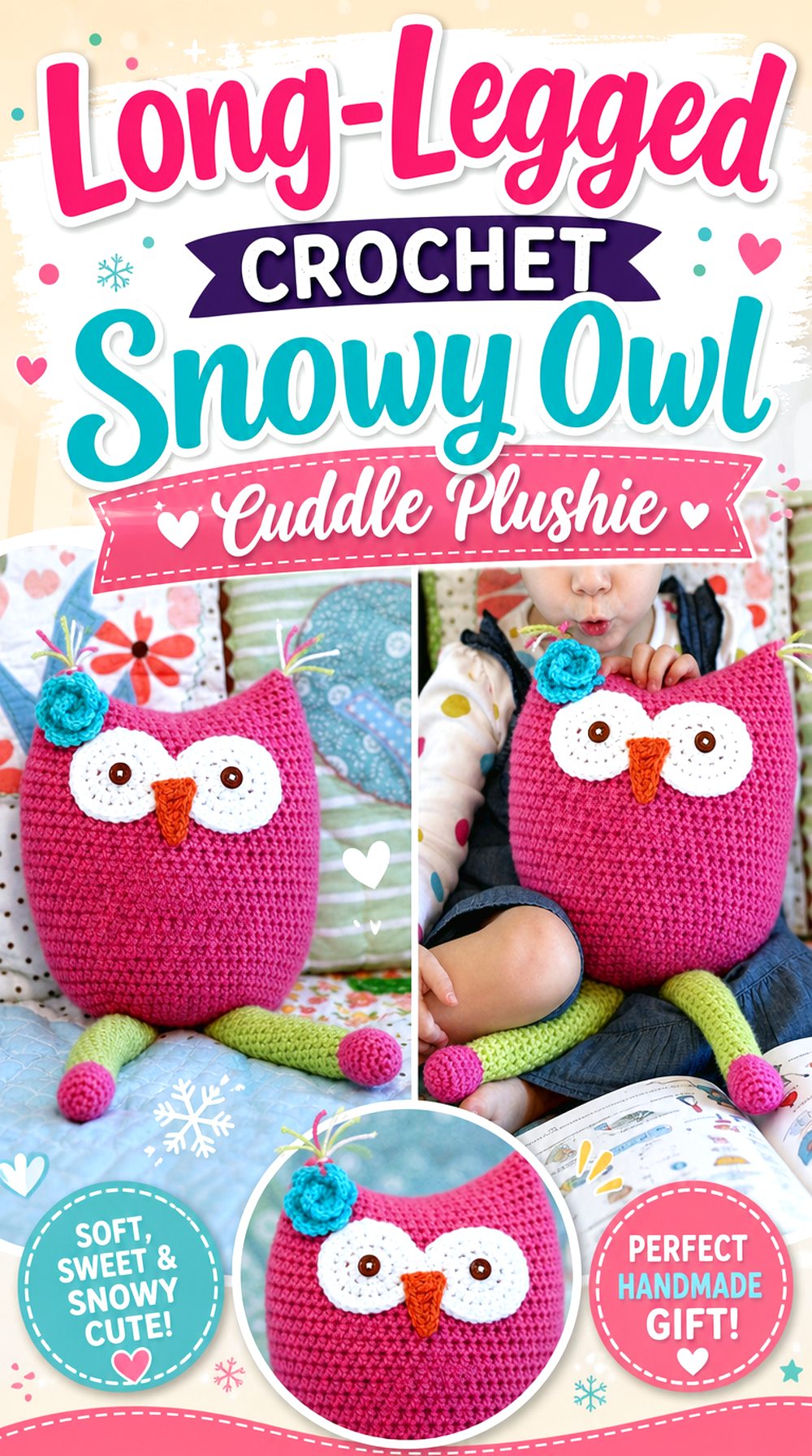 Long Legged Crochet Snowy Owl Cuddle Plushie