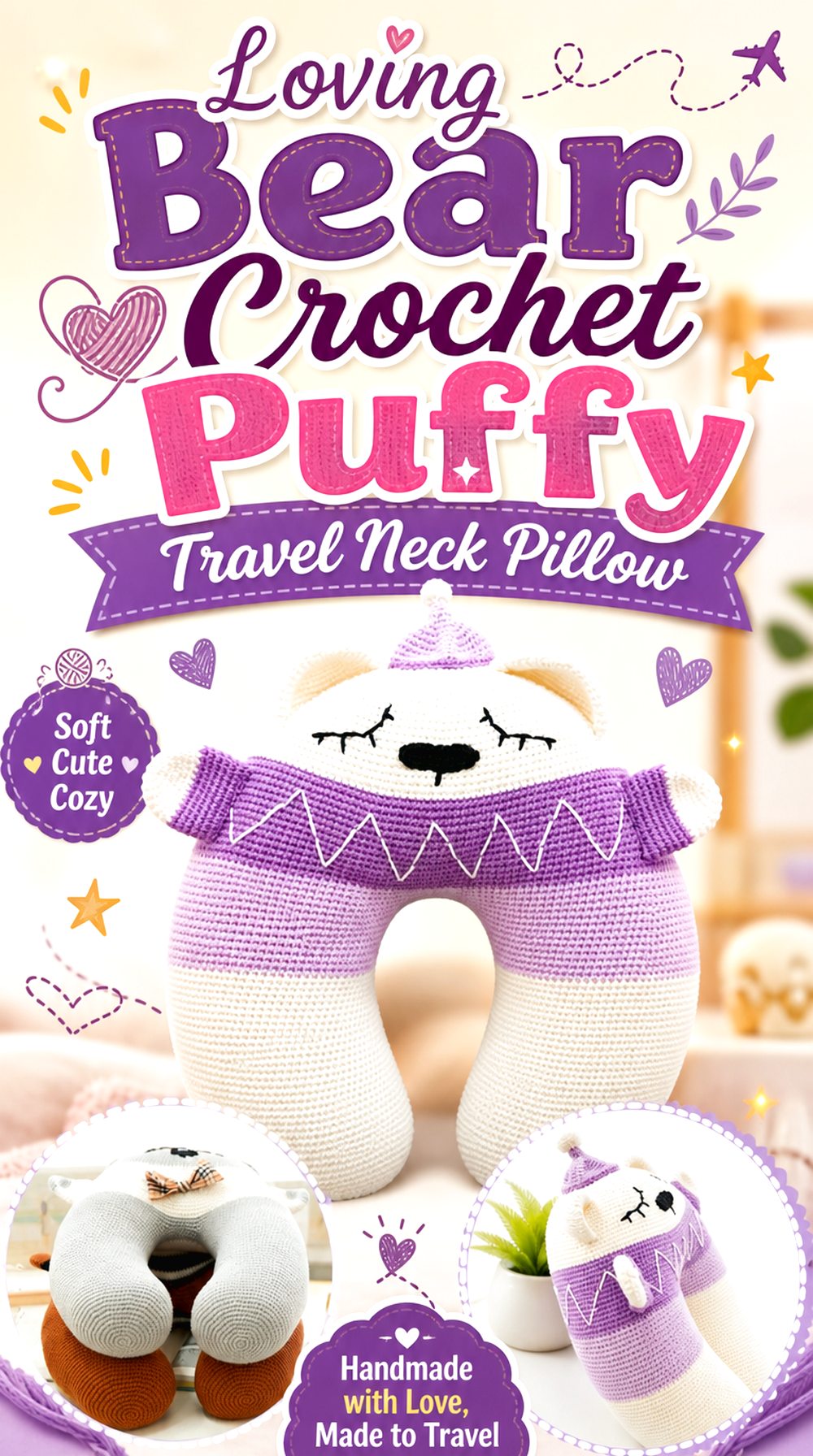 Loving Bear Crochet Puffy Travel Neck Pillow