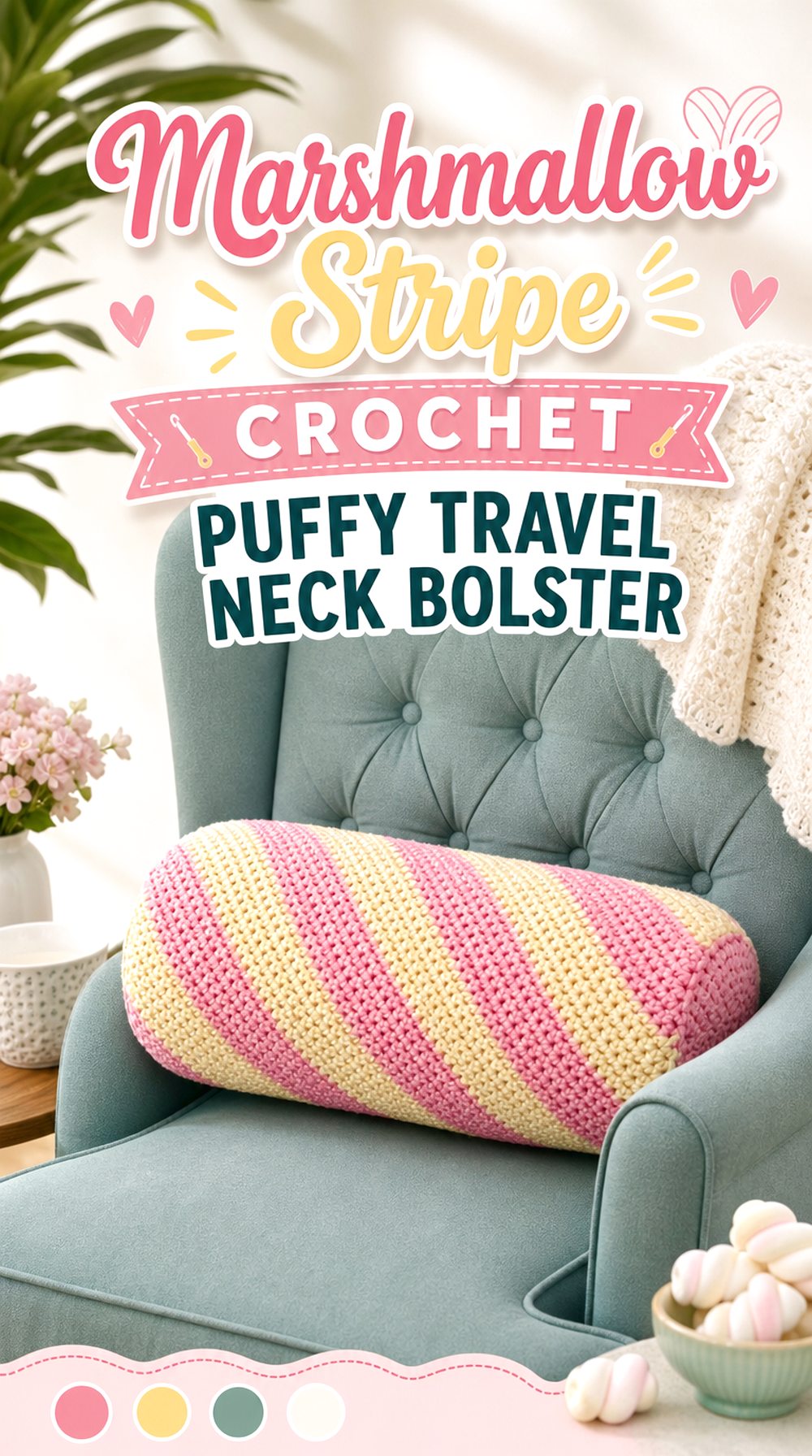 Marshmallow Stripe Crochet Puffy Travel Neck Bolster
