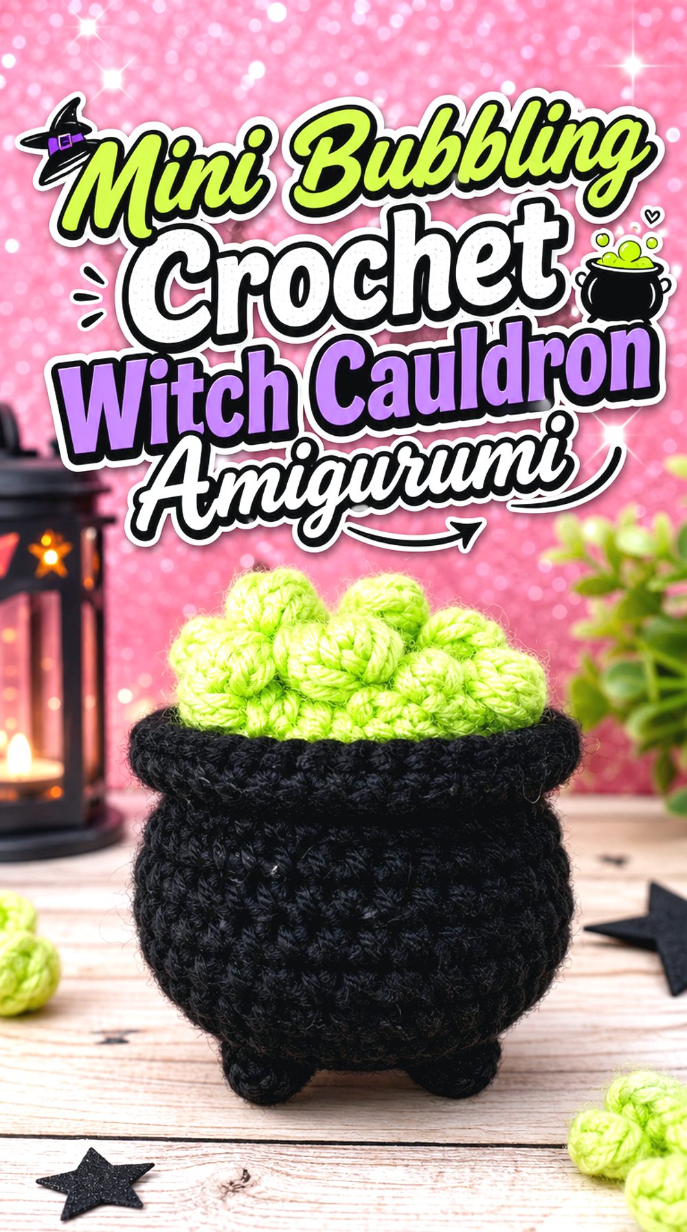 Mini Bubbling Crochet Witch Cauldron Amigurumi