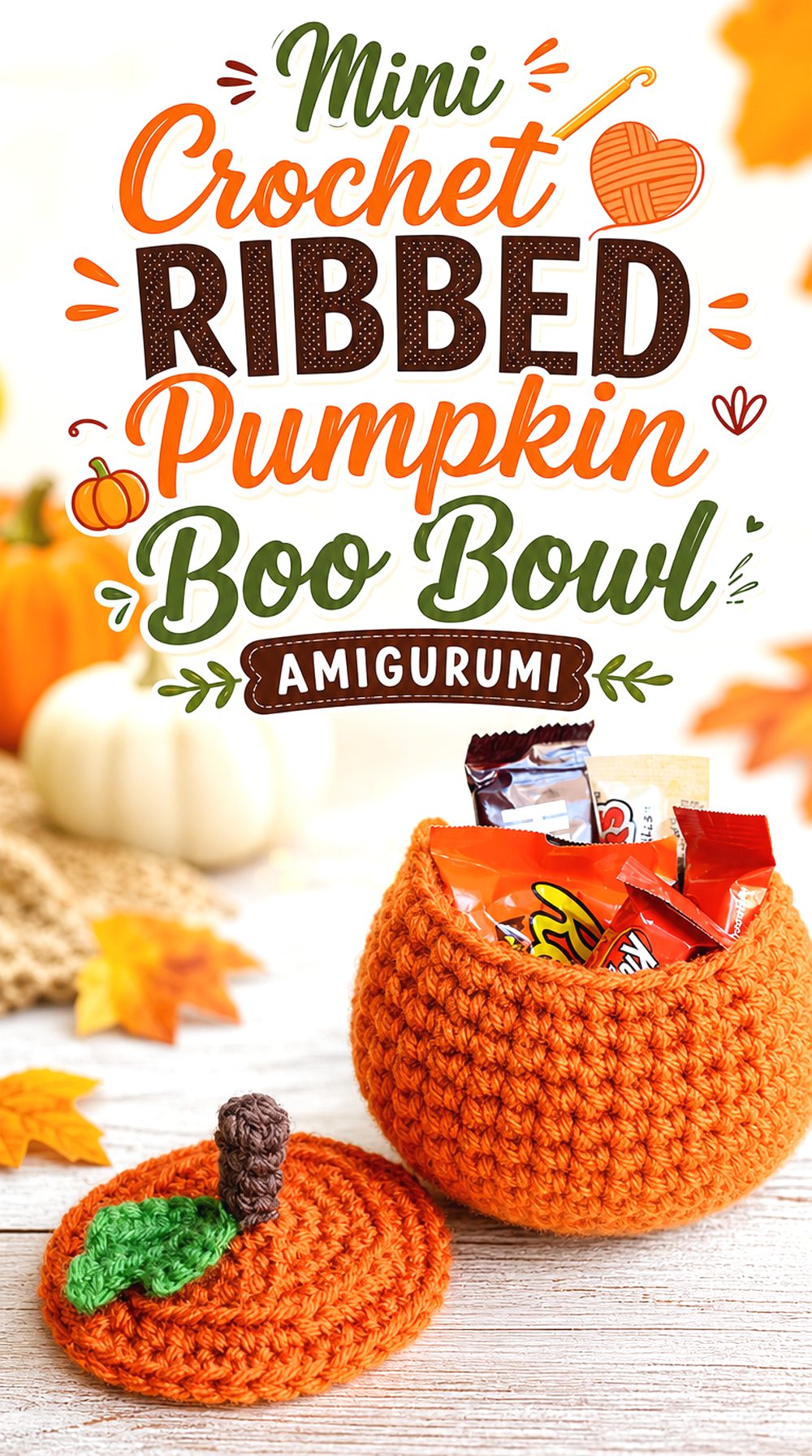 Mini Crochet Ribbed Pumpkin Boo Bowl Amigurumi