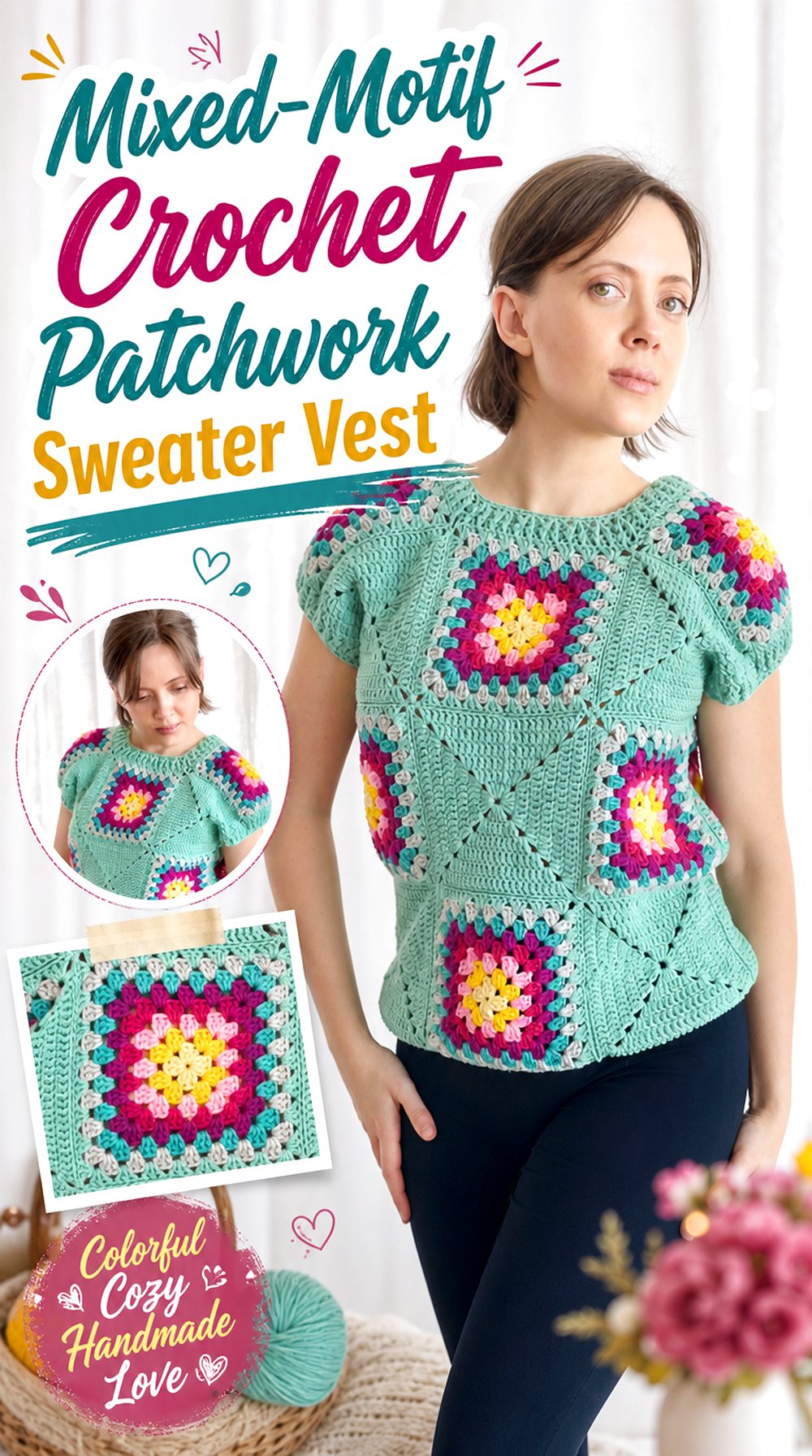 Mixed Motif Crochet Patchwork Sweater Vest
