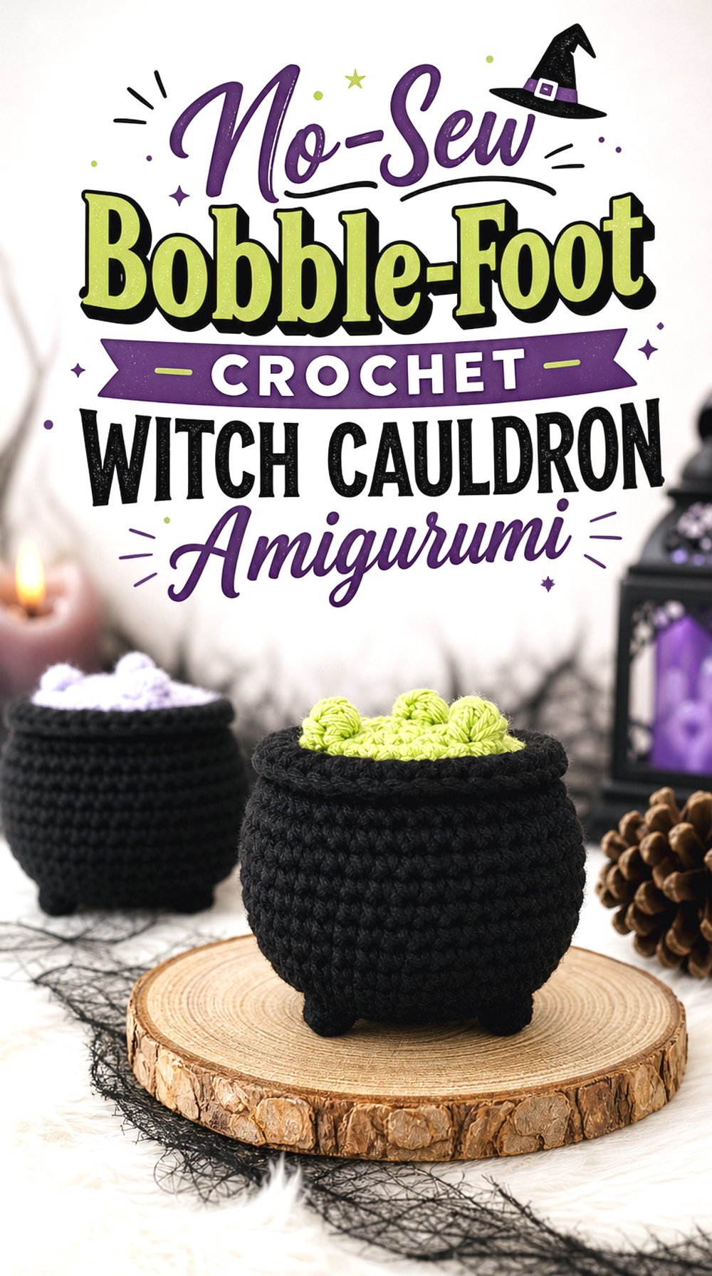 No Sew Bobble Foot Crochet Witch Cauldron Amigurumi