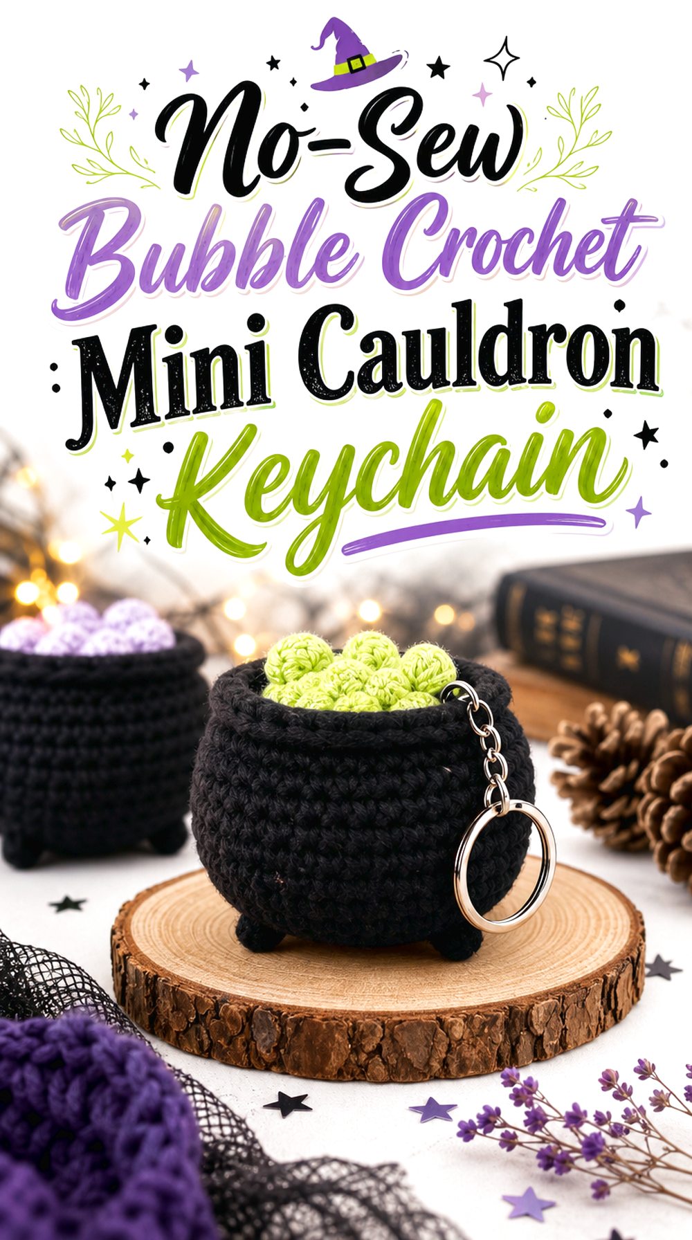 No Sew Bubble Crochet Mini Cauldron Keychain