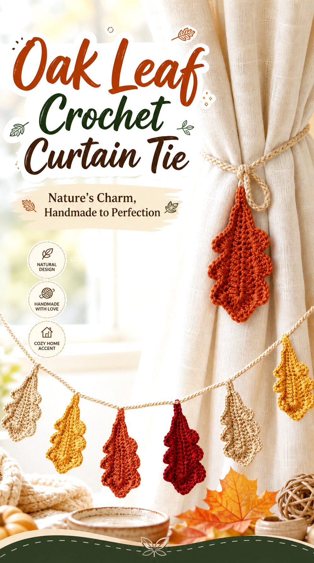 Oak Leaf Crochet Curtain Tie