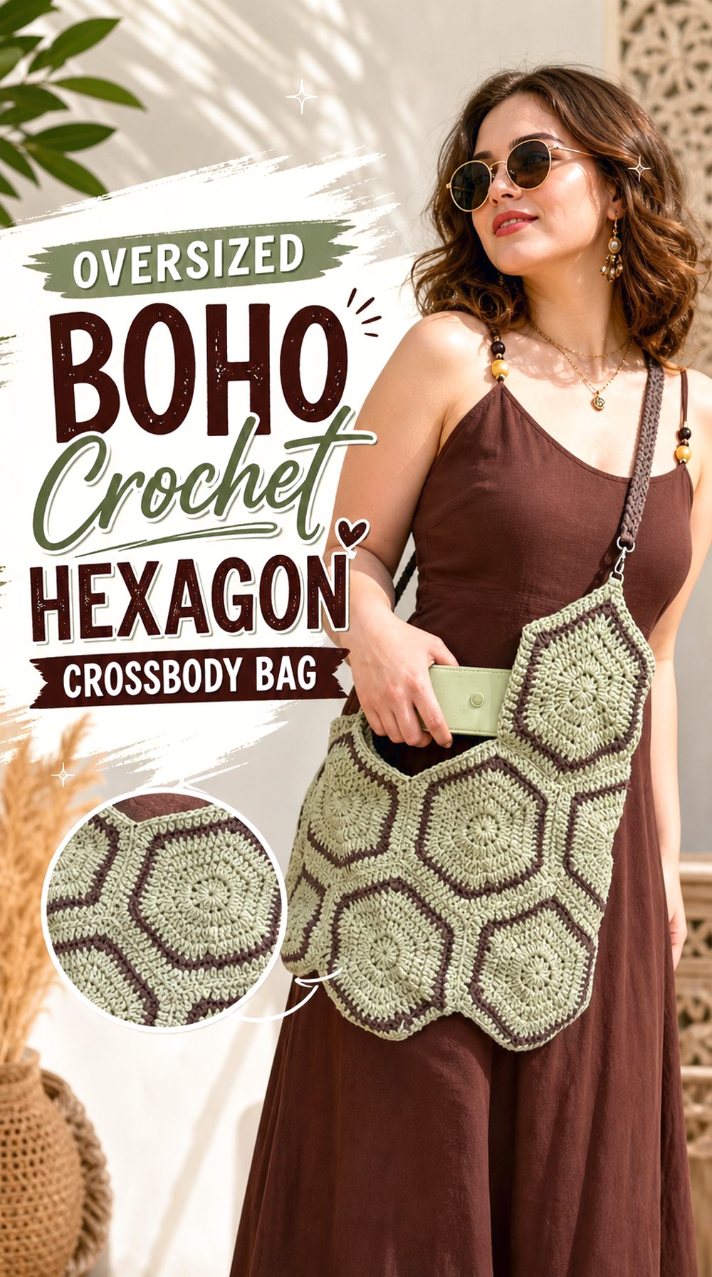 Oversized Boho Crochet Hexagon Crossbody Bag