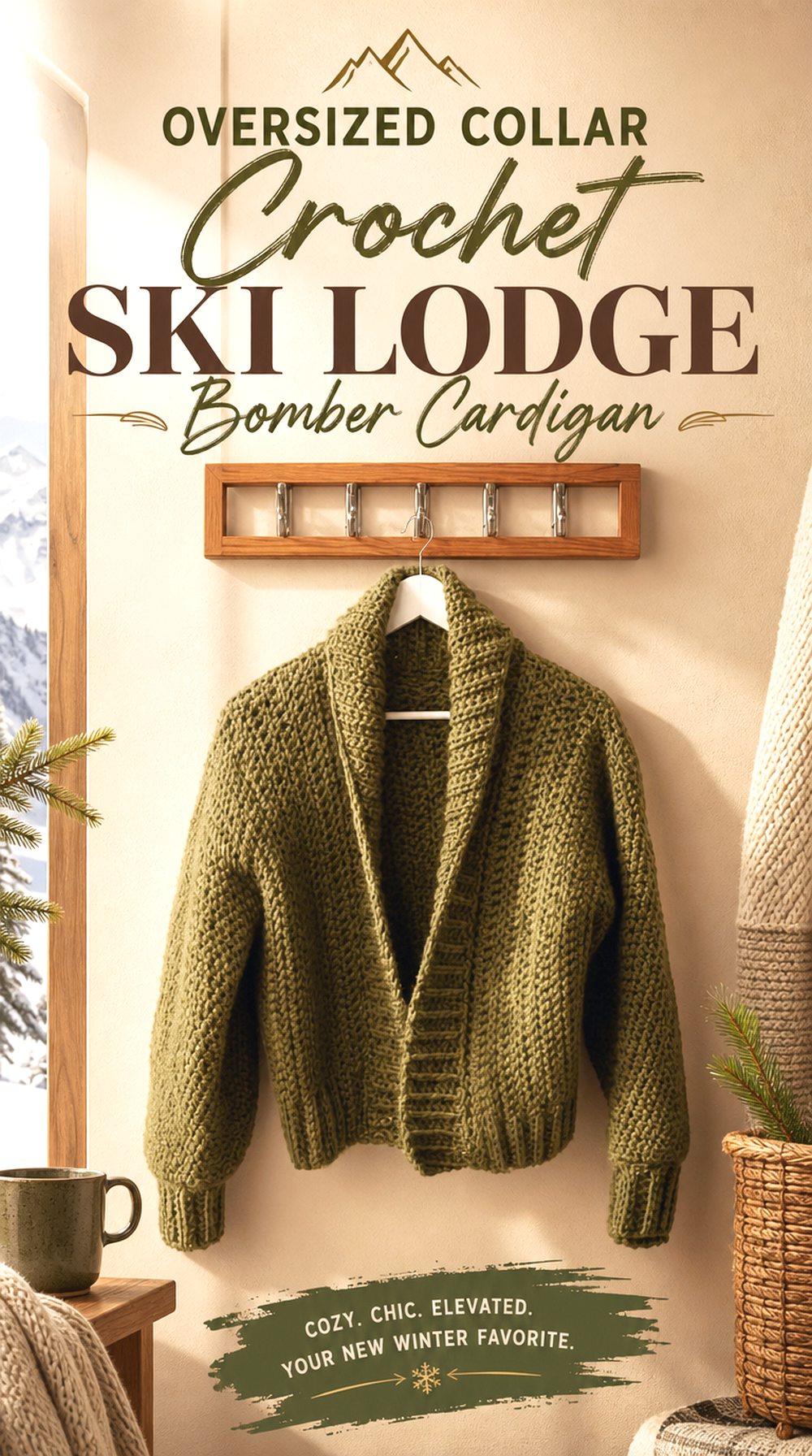 Oversized Collar Crochet Ski Lodge Bomber Cardigan