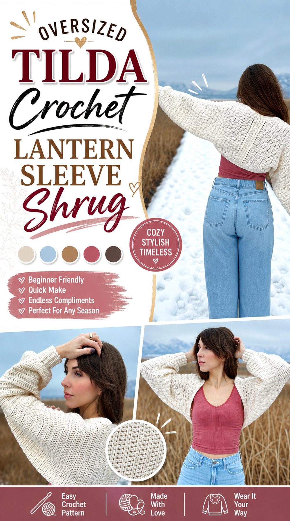 Oversized Tilda Crochet Lantern Sleeve Shrug
