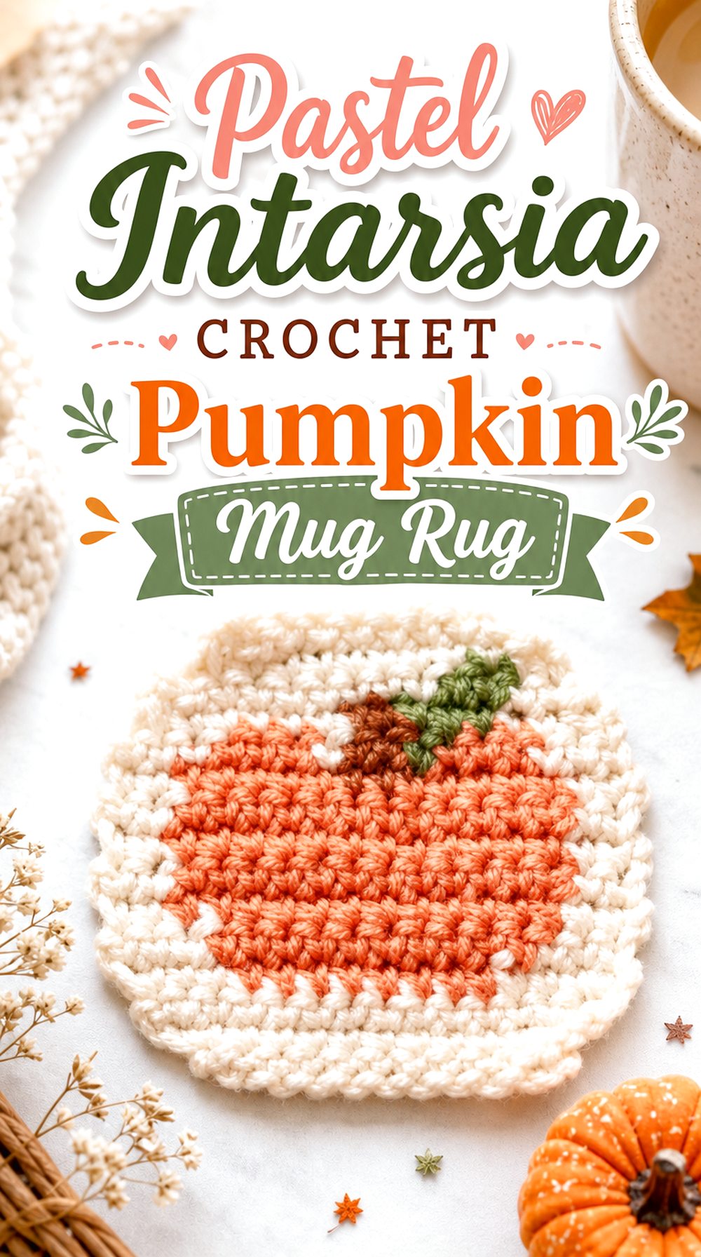 Pastel Intarsia Crochet Pumpkin Mug Rug