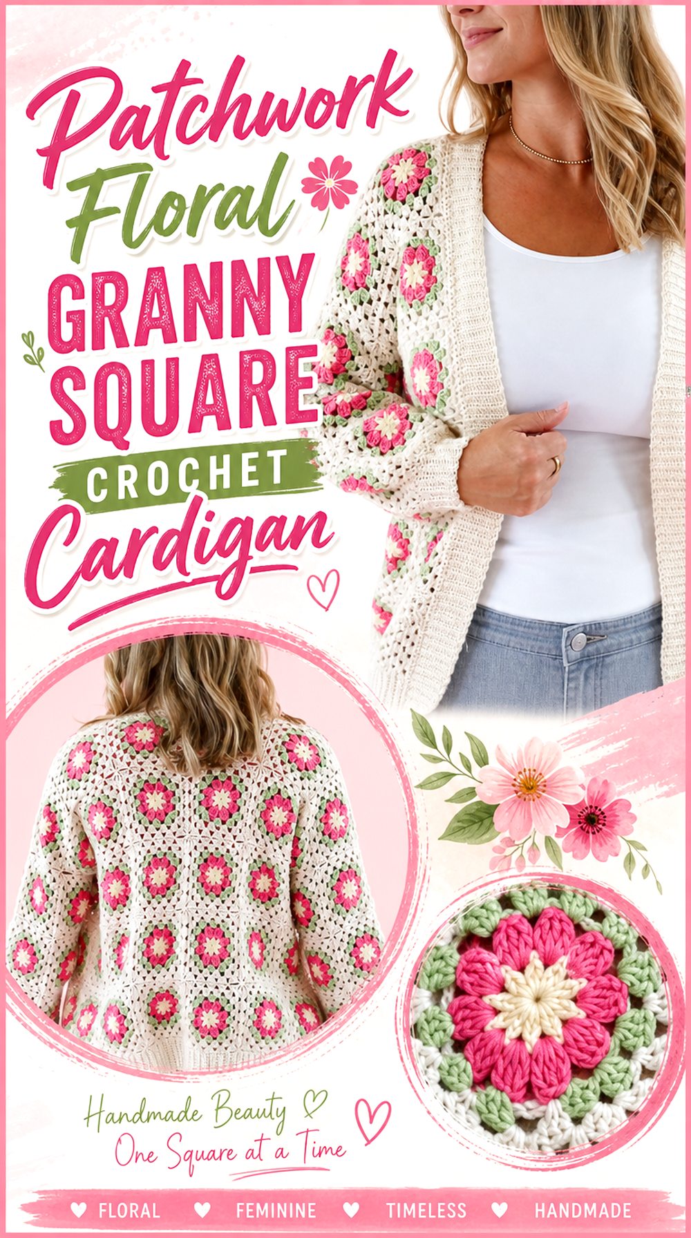 Patchwork Floral Granny Square Crochet Cardigan