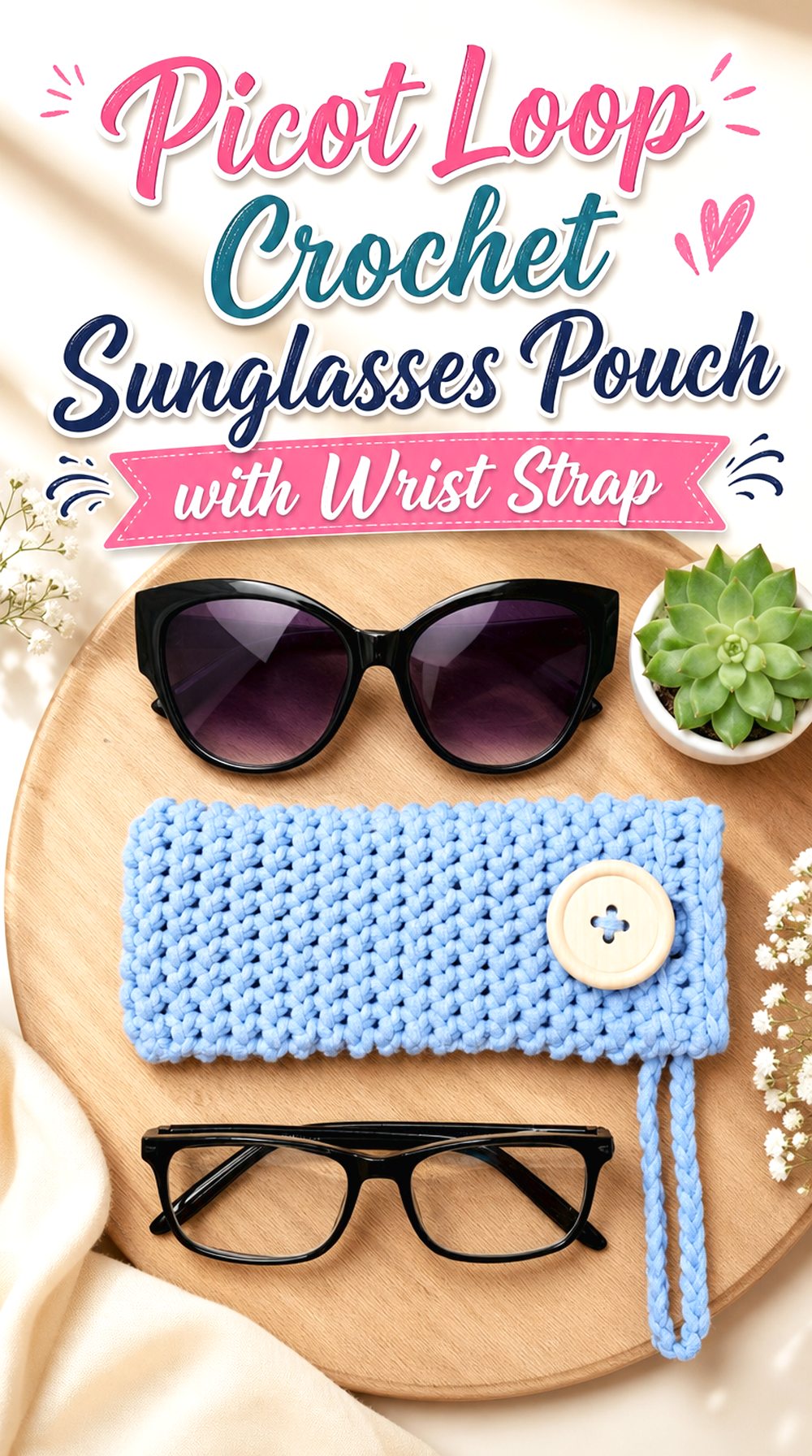 Picot Loop Crochet Sunglasses Pouch with Wrist Strap