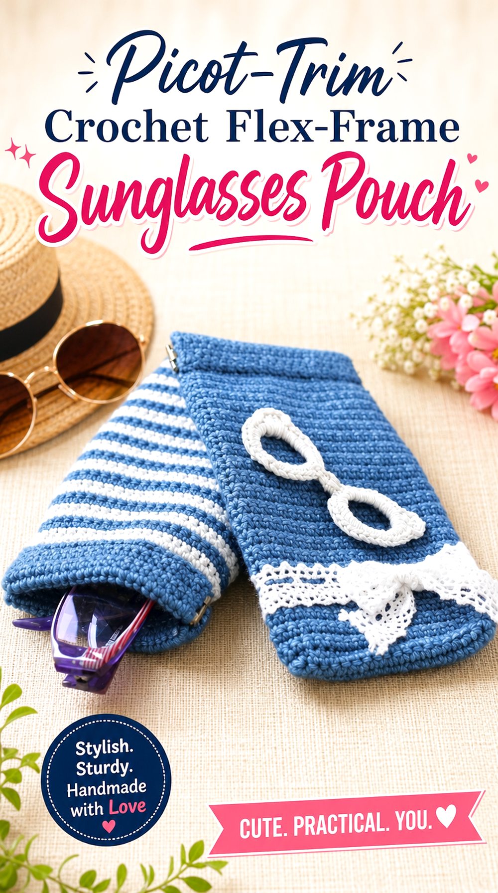 Picot Trim Crochet Flex Frame Sunglasses Pouch