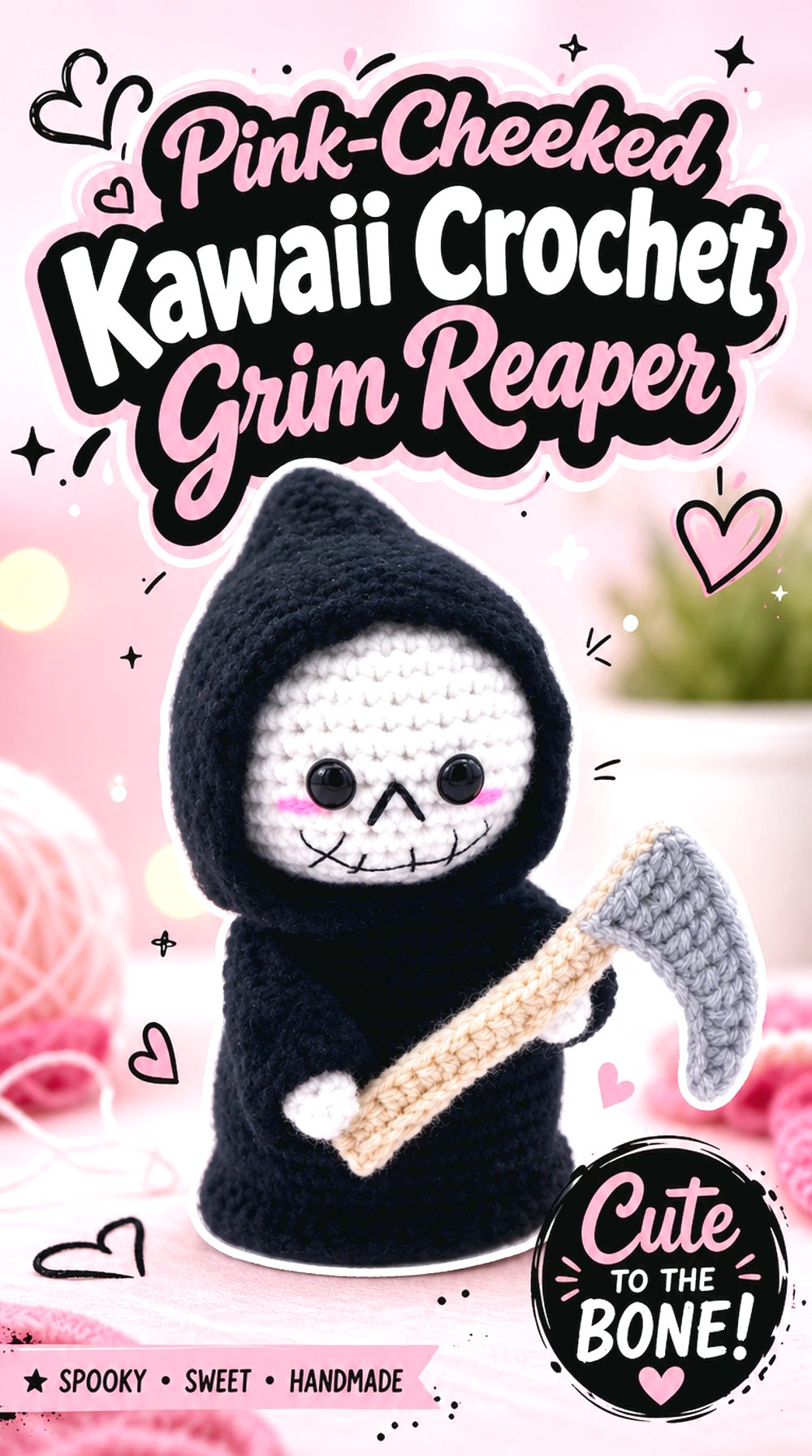 Pink Cheeked Kawaii Crochet Grim Reaper