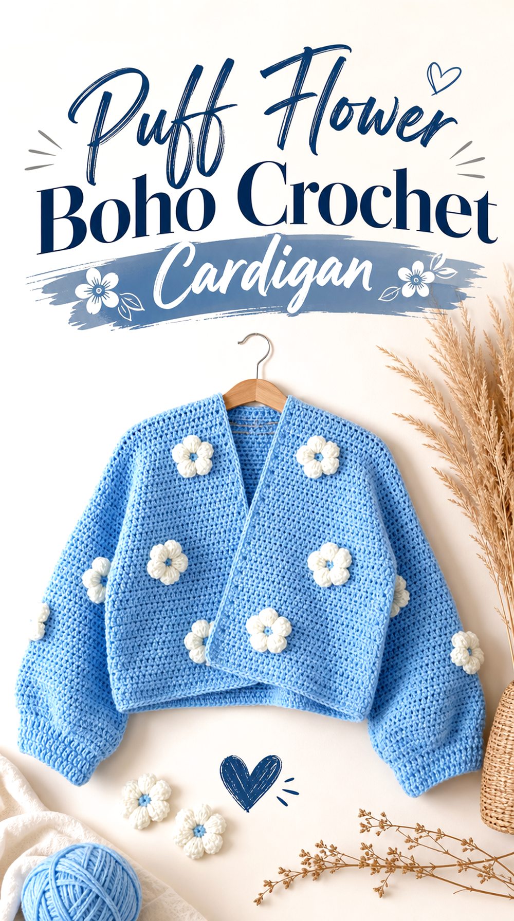 Puff Flower Boho Crochet Cardigan