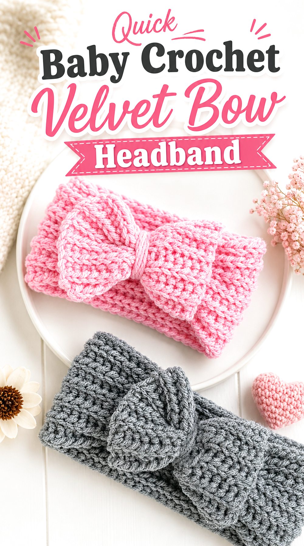 Quick Baby Crochet Velvet Bow Headband