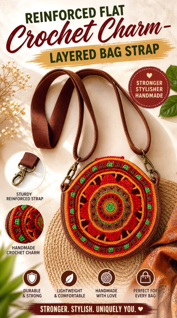 Reinforced Flat Crochet Charm Layered Bag Strap