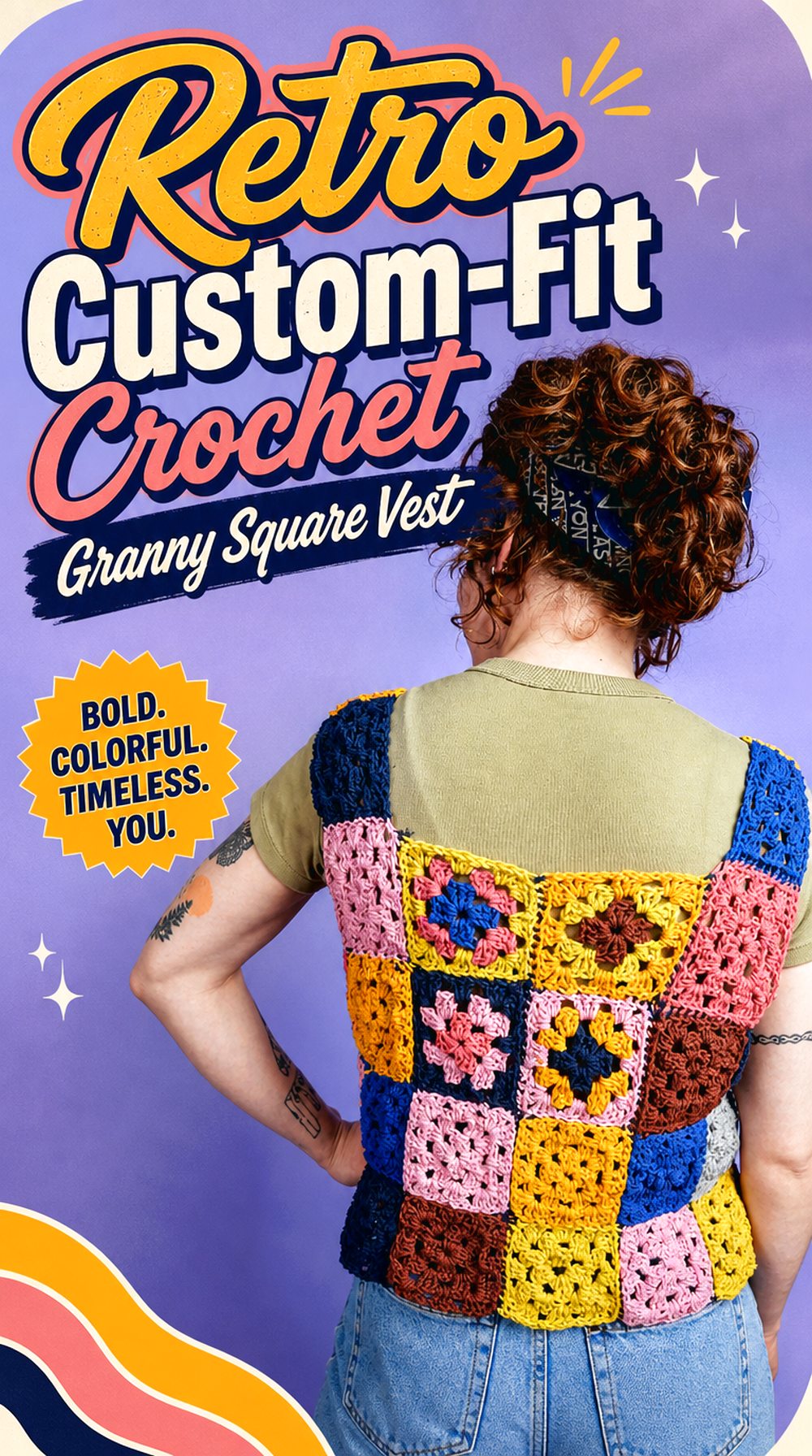 Retro Custom Fit Crochet Granny Square Vest