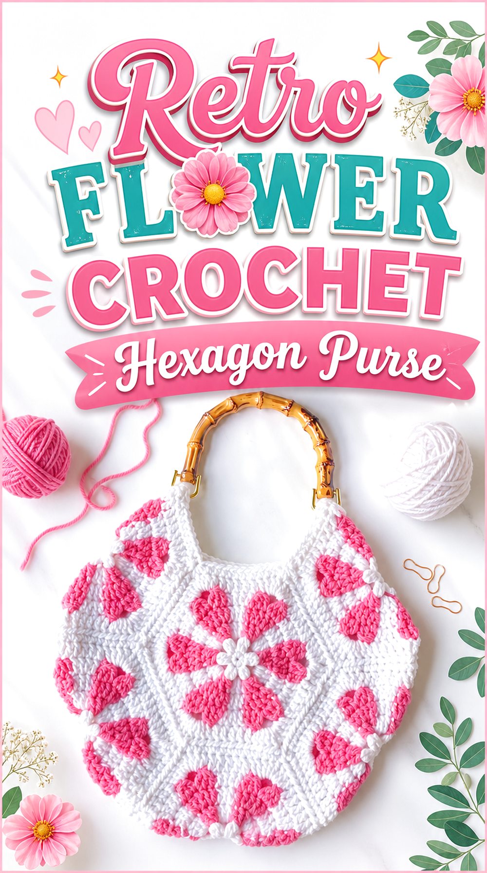 Retro Flower Crochet Hexagon Purse