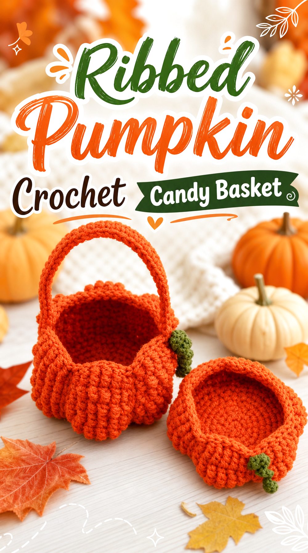 Ribbed Pumpkin Crochet Candy Basket