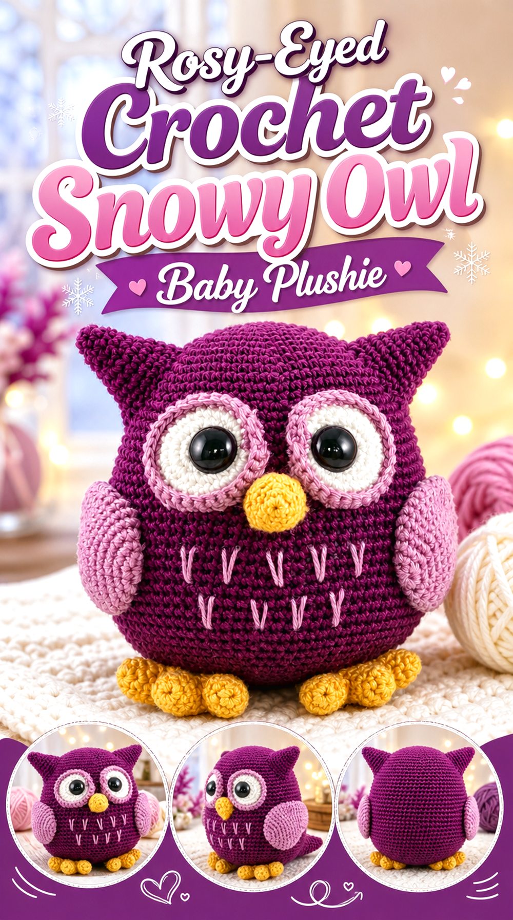 Rosy Eyed Crochet Snowy Owl Baby Plushie
