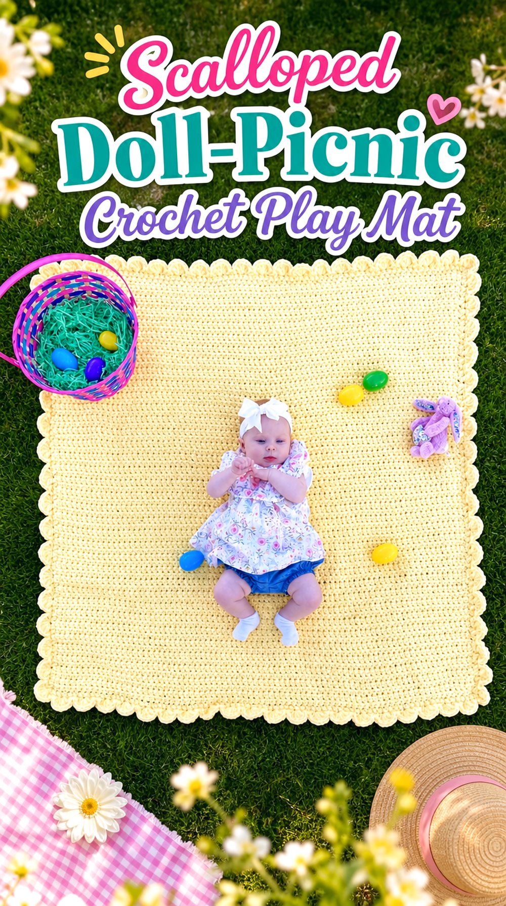 Scalloped Doll Picnic Crochet Play Mat