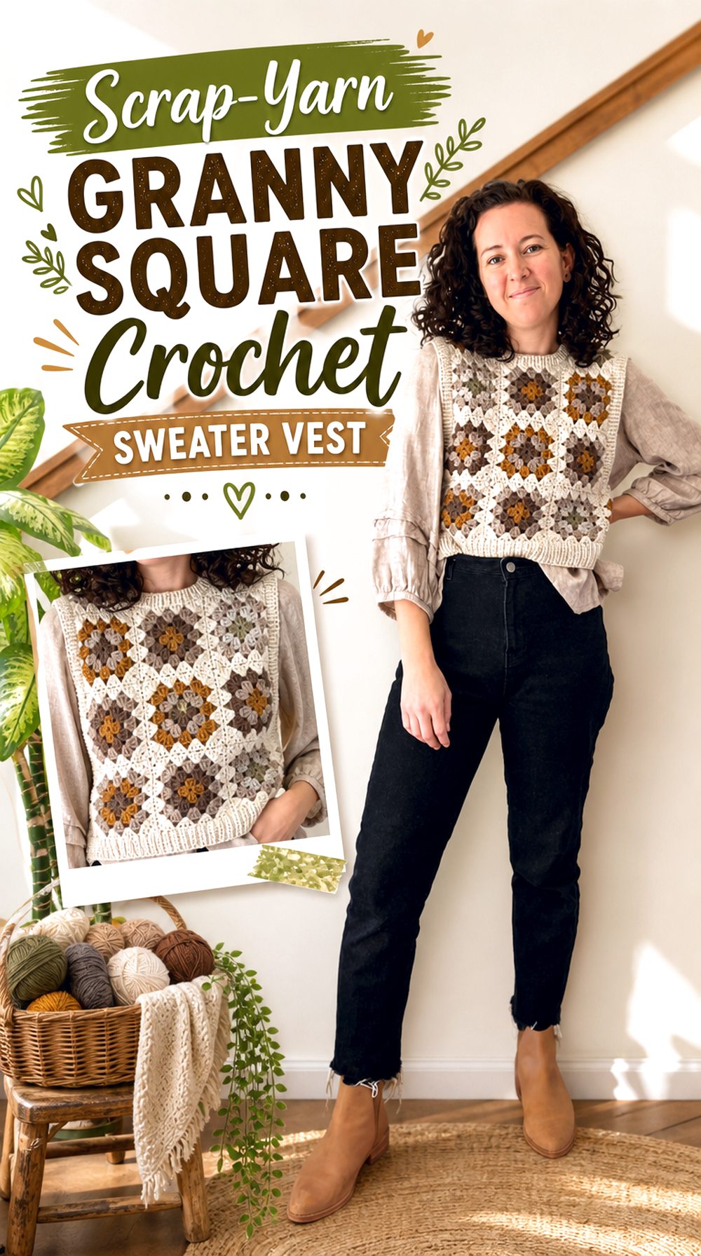 Scrap Yarn Granny Square Crochet Sweater Vest