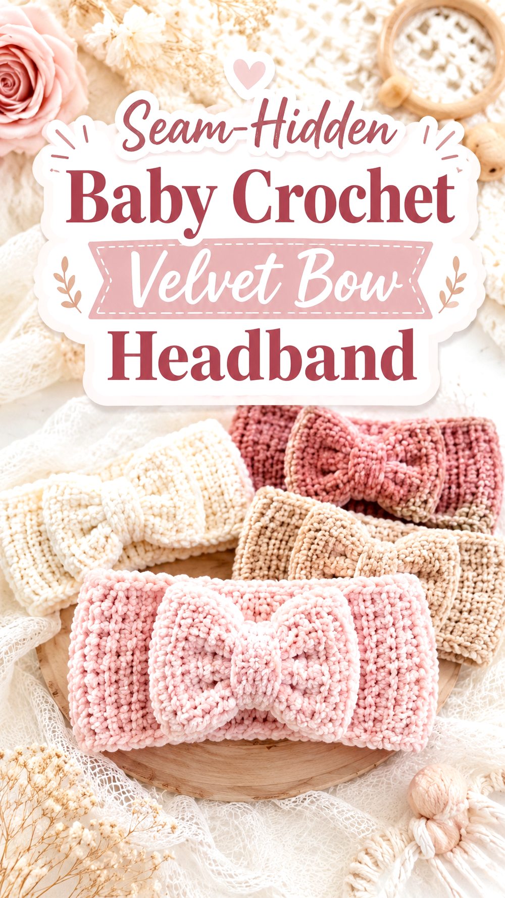 Seam Hidden Baby Crochet Velvet Bow Headband