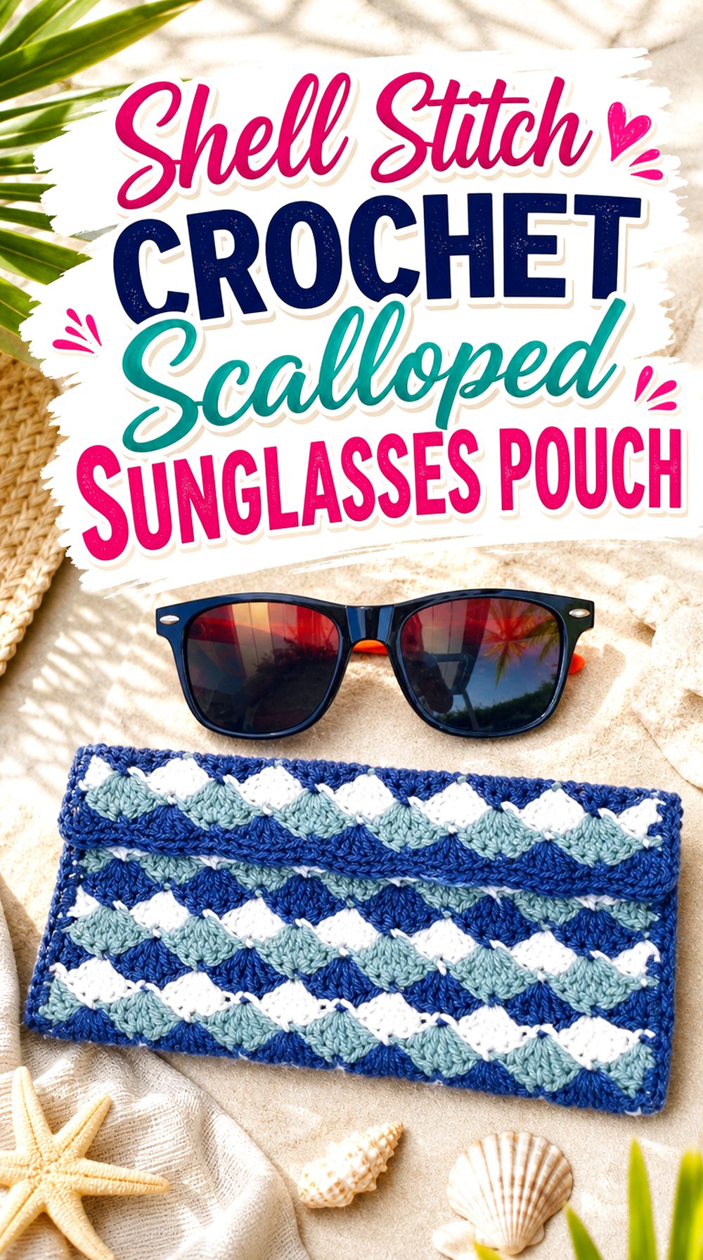 Shell Stitch Crochet Scalloped Sunglasses Pouch