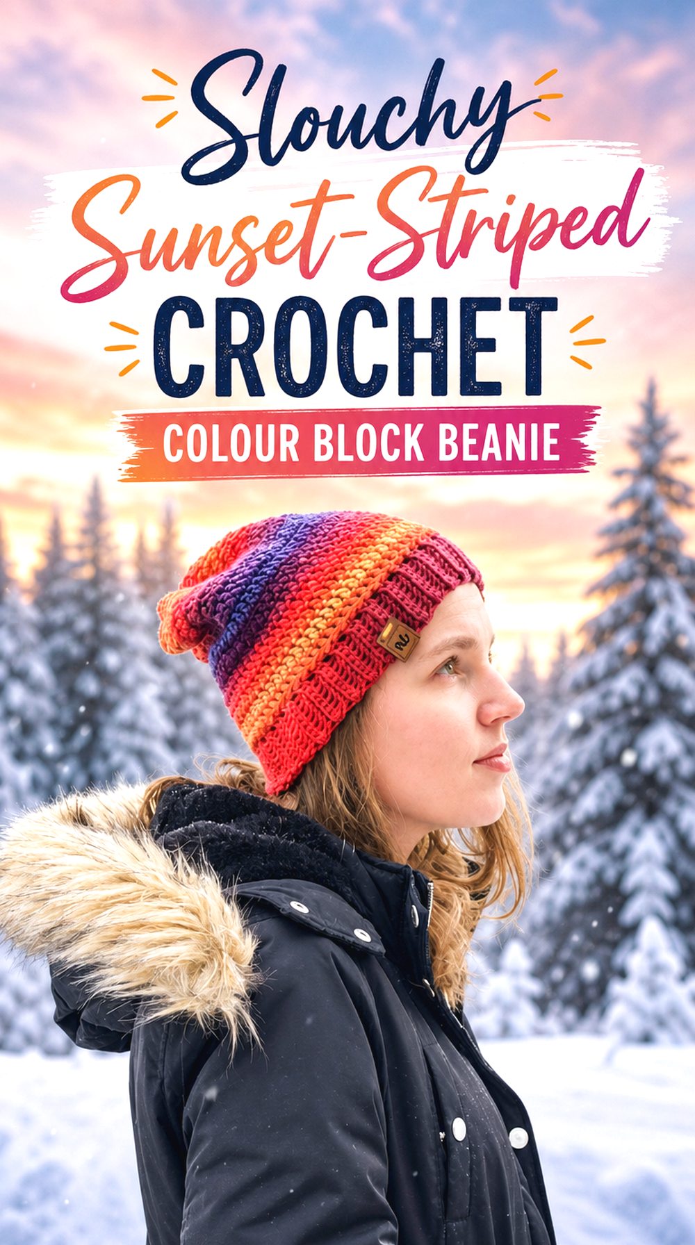 Slouchy Sunset Striped Crochet Colour Block Beanie