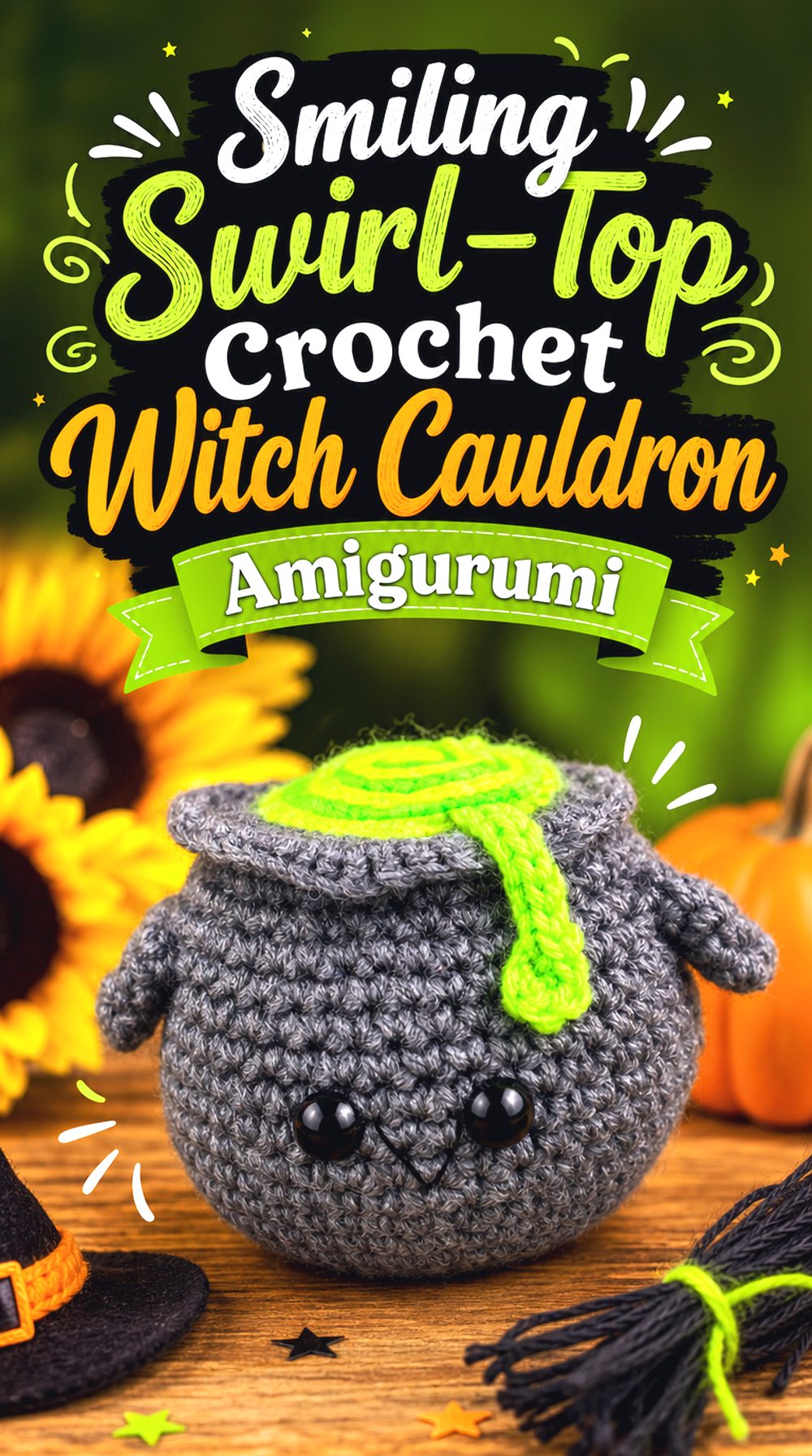 Smiling Swirl Top Crochet Witch Cauldron Amigurumi
