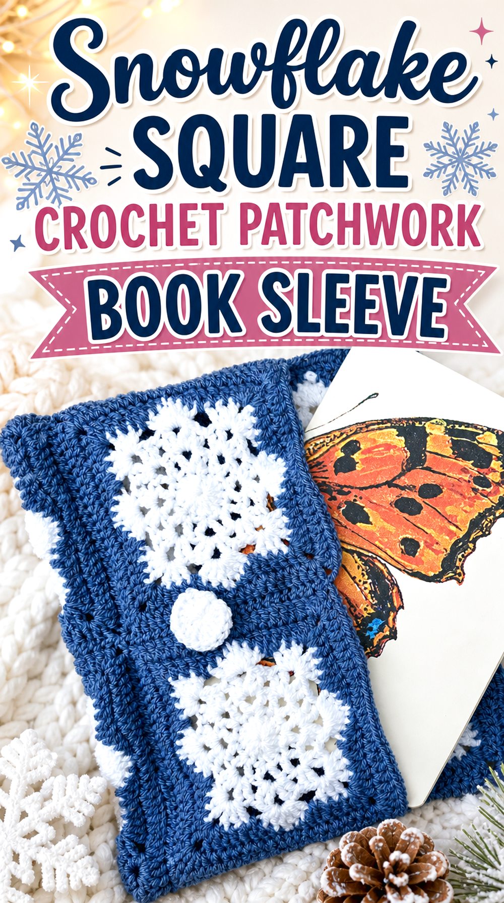 Snowflake Square Crochet Patchwork Book Sleeve