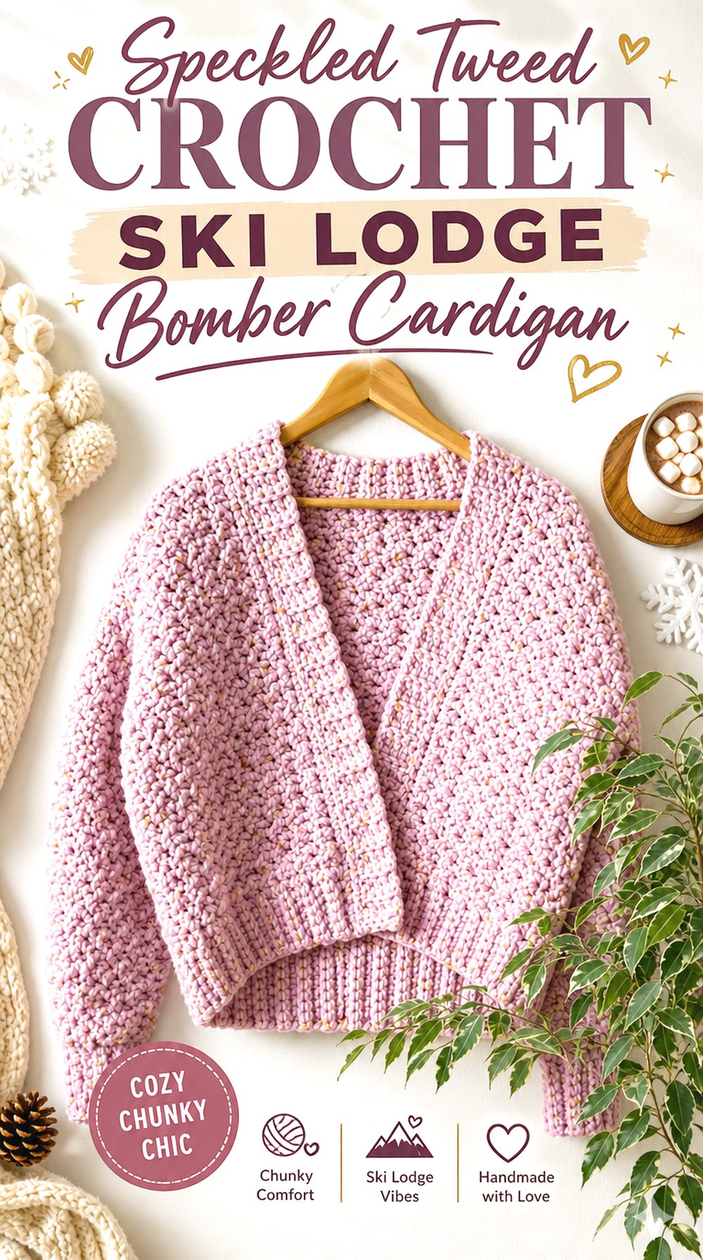 Speckled Tweed Crochet Ski Lodge Bomber Cardigan