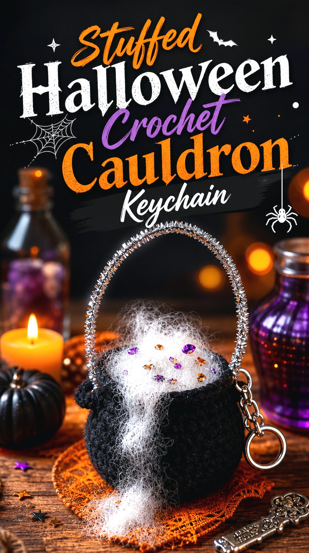 Stuffed Halloween Crochet Cauldron Keychain