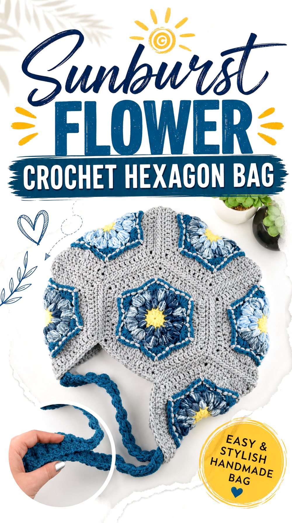 Sunburst Flower Crochet Hexagon Bag