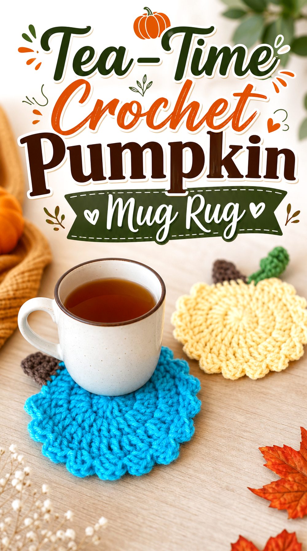 Tea Time Crochet Pumpkin Mug Rug
