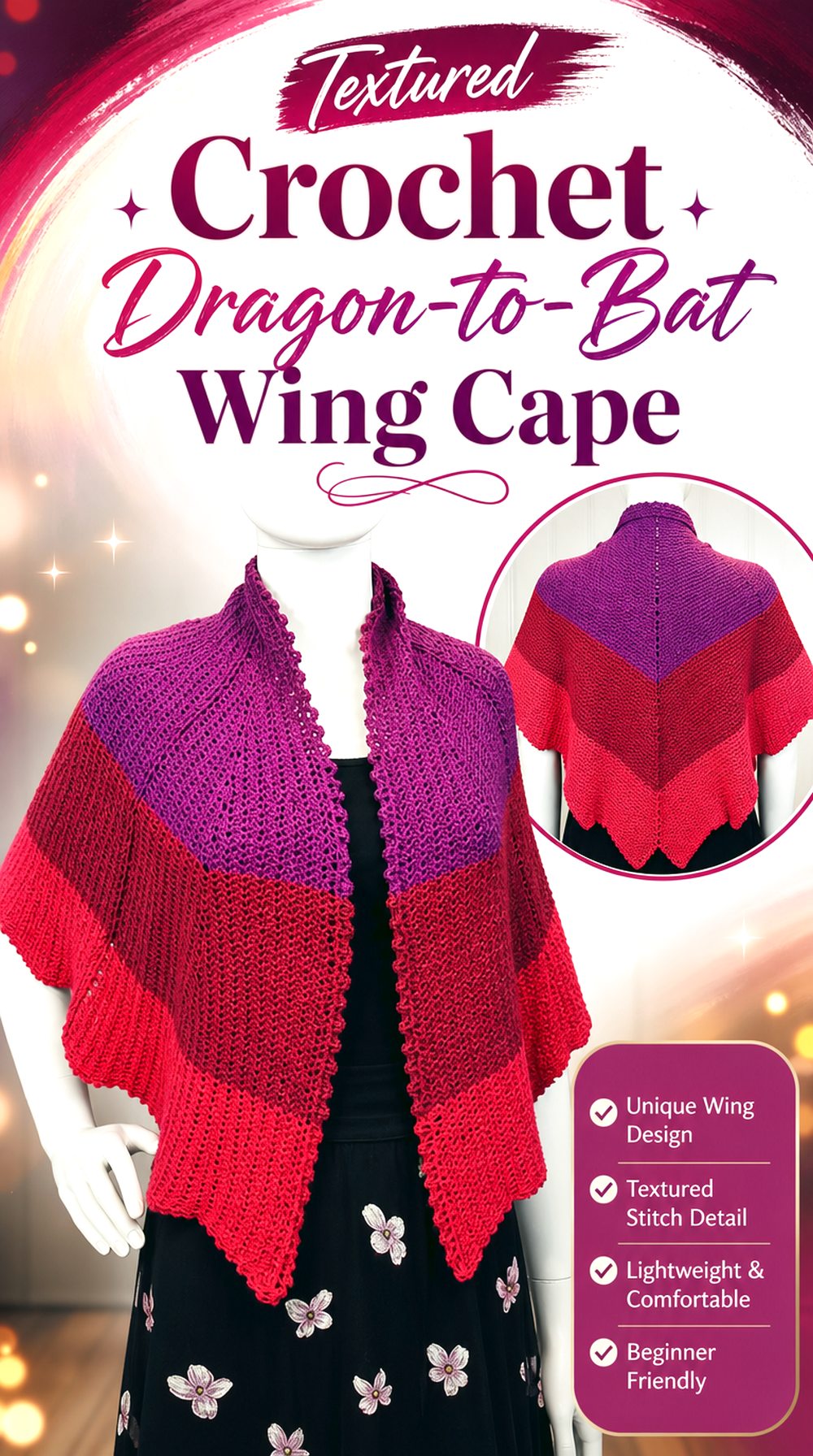 Textured Crochet Dragon to Bat Wing Cape