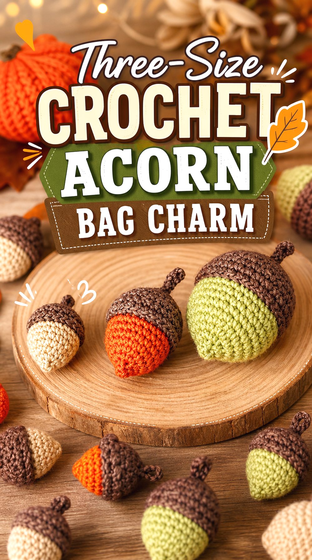 Three Size Crochet Acorn Bag Charm