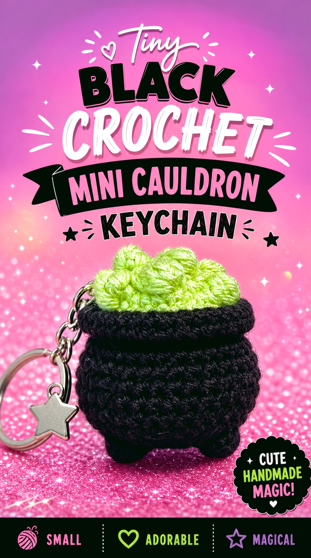 Tiny Black Crochet Mini Cauldron Keychain