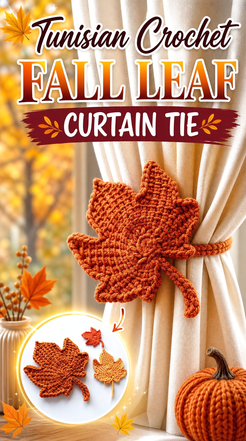 Tunisian Crochet Fall Leaf Curtain Tie