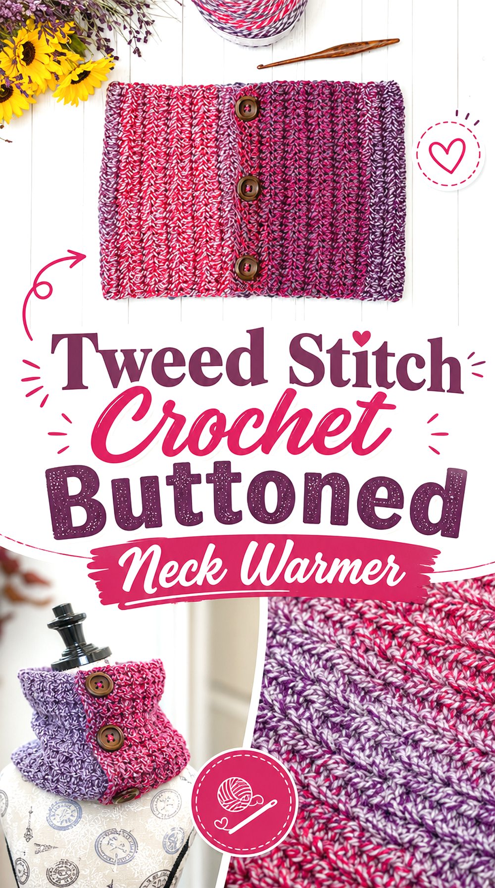 Tweed Stitch Crochet Buttoned Neck Warmer