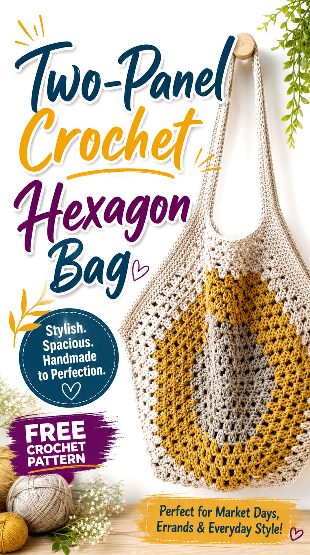 Two Panel Crochet Hexagon Bag