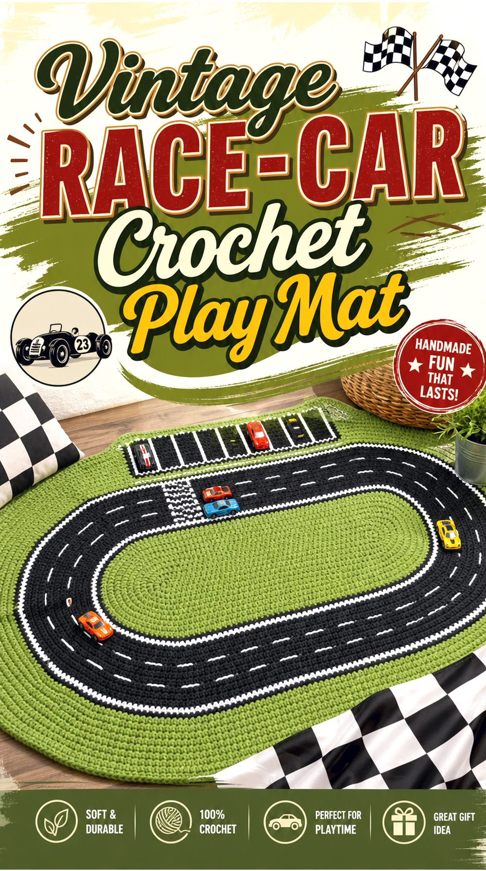 Vintage Race Car Crochet Play Mat