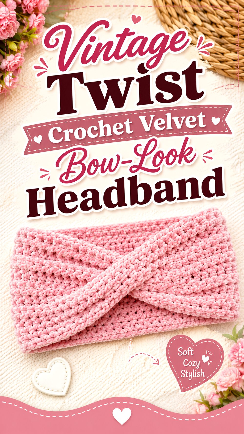 Vintage Twist Crochet Velvet Bow Look Headband