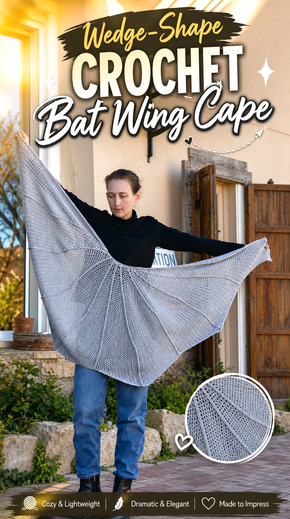 Wedge Shape Crochet Bat Wing Cape