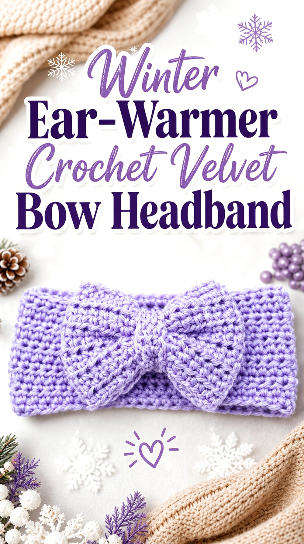 Winter Ear Warmer Crochet Velvet Bow Headband