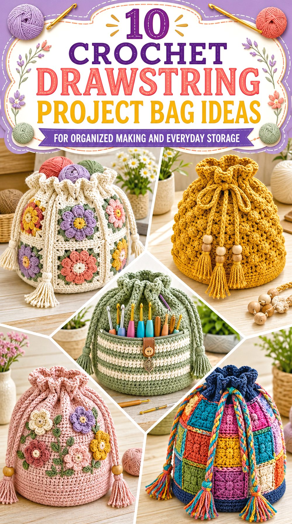 Crochet Drawstring Project Bag Ideas for Organized Making and Everyday Storage